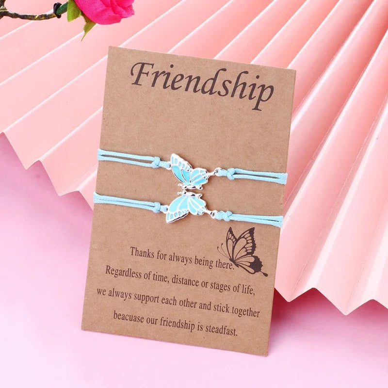 Lovecryst 2pcs/set Drip oil Couples Bracelets best friend Butterfly Bracelet Adjustable BFF Friendship Jewelry Gifts For Kids