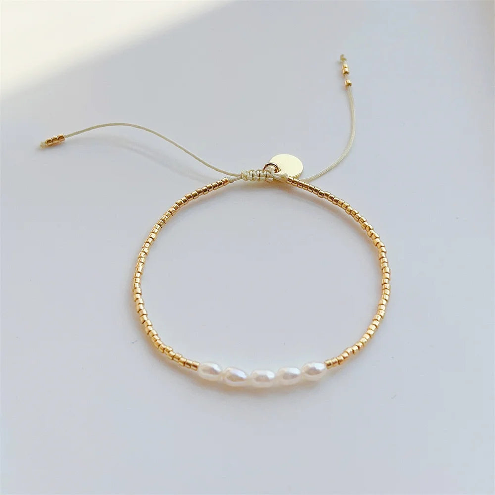 KKBEAD Natural Pearl Bracelets for Women Gift Gold Color Miyuki Beads Dainty Bracelet Simple Thin Pulseras Femme Fashion Jewelry
