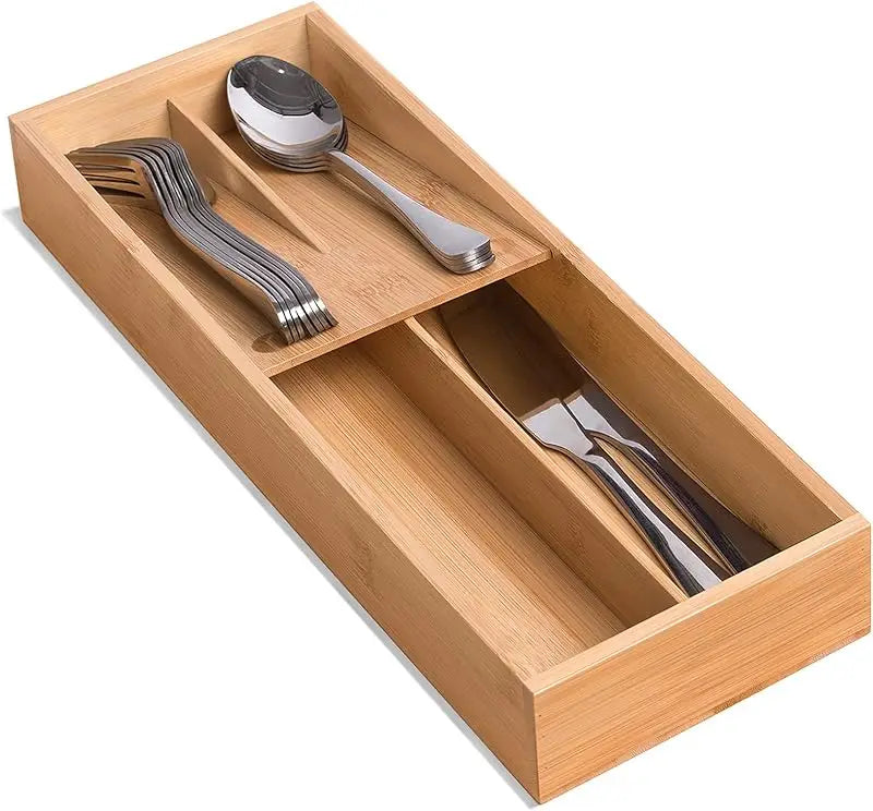 Tejesa Bamboo Silverware Drawer Organizer, Kitchen Small Silverware Organizer, Utensil Tray Holder, Cutlery Tray for Spoons, Forks