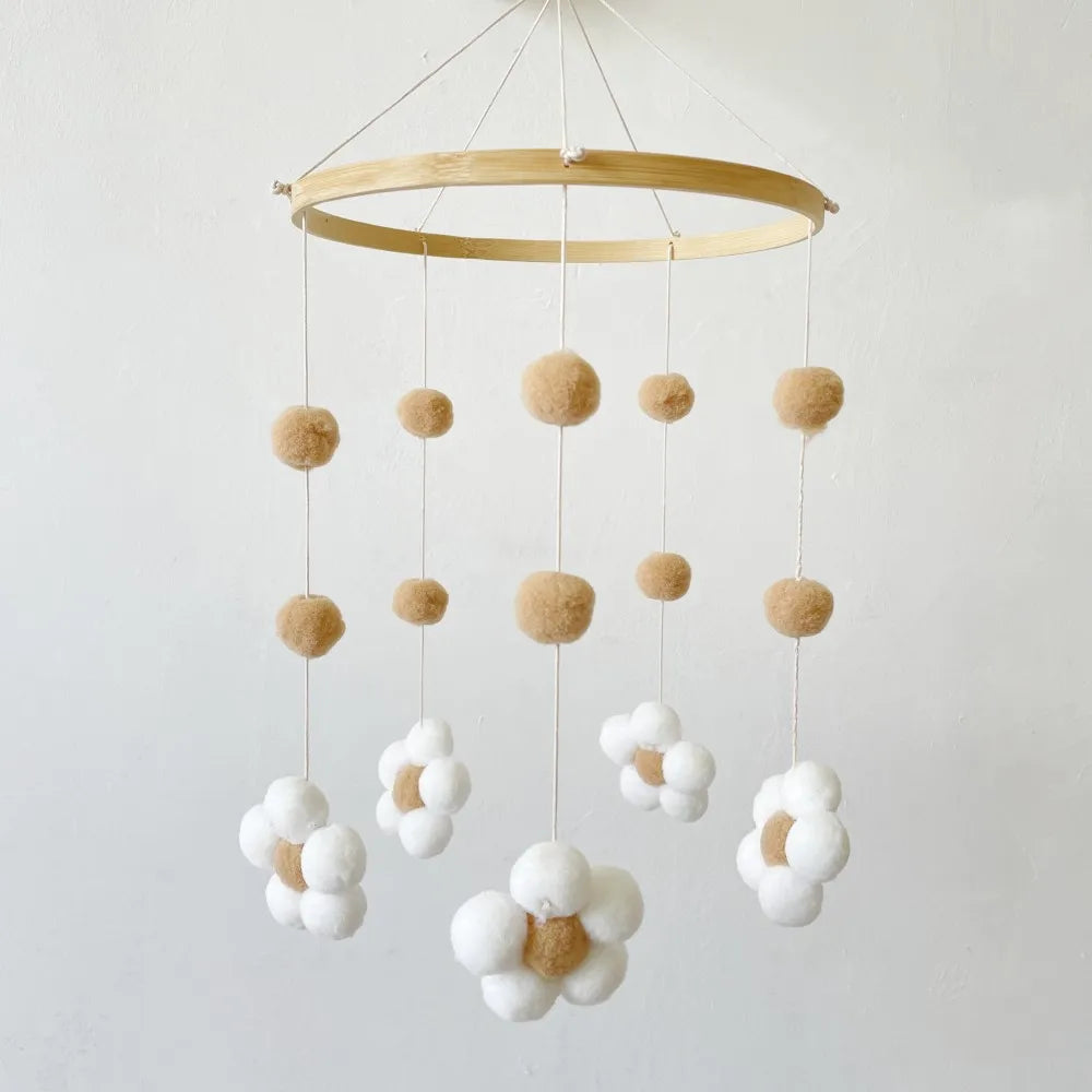 Nordic Kids Room Decor Handmade Pompoms Floral Mobile Hanging Decor Kids Girls Room Hanging Decoration 2024 NEW