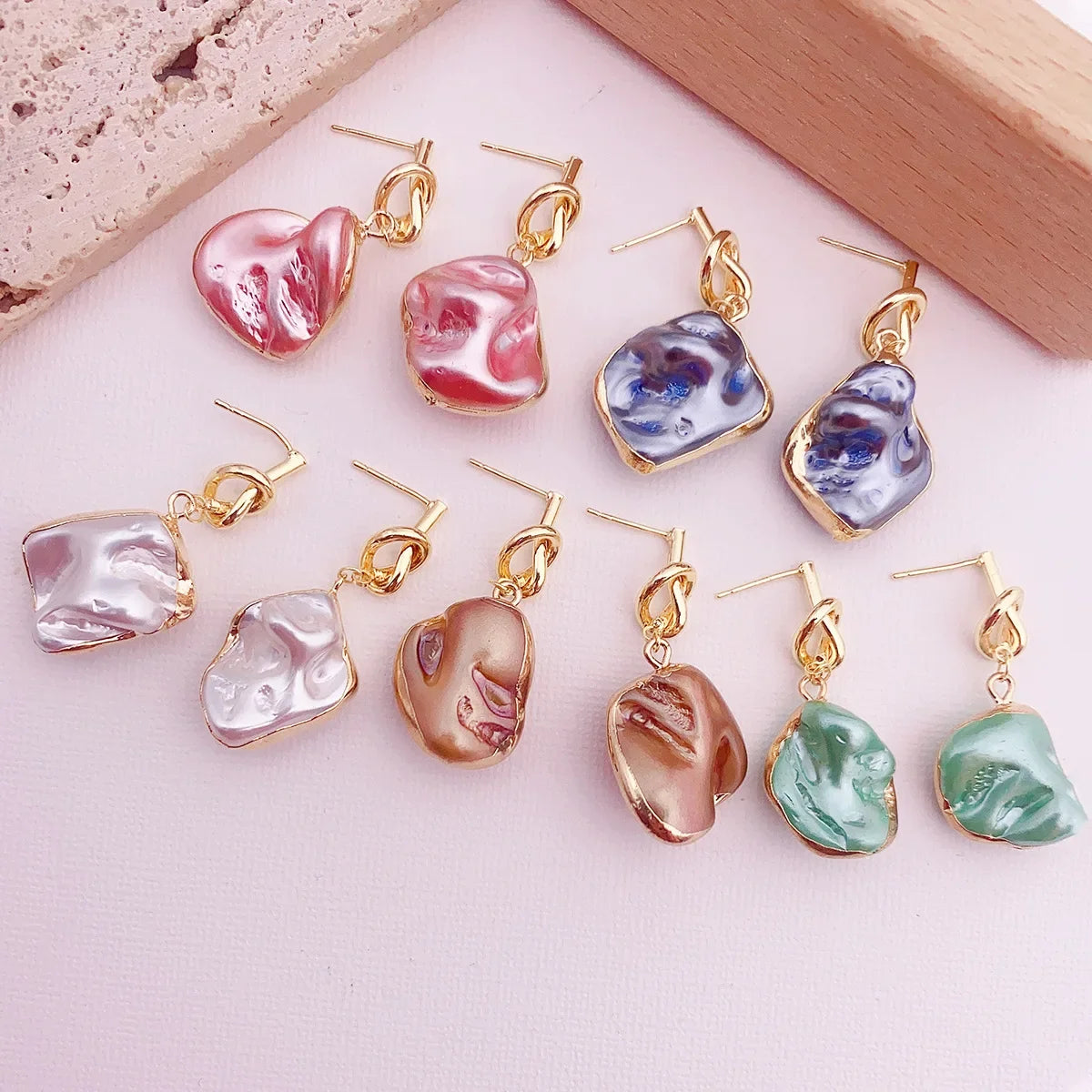 Minar Unique Design Irregular Baroque Pearl Long Drop Earrings for Women Gold Color Metal Geometric Dangle DEarrings Oorbellen