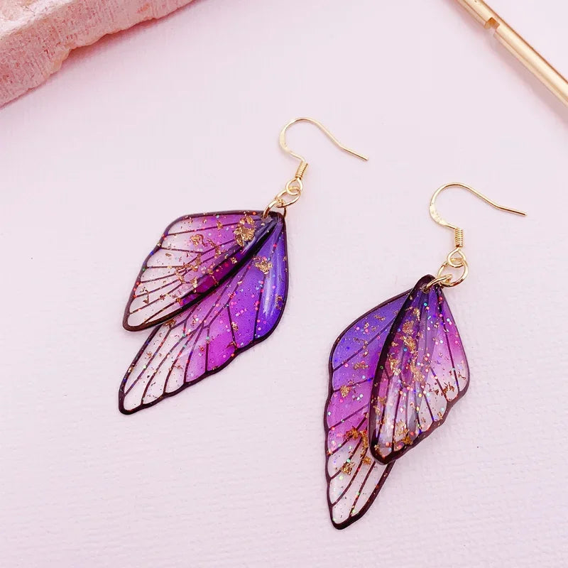 Minar Fairy Clear Gradient Color Resin Wings Dangle Earrings for Women Wholesale Copper Rhinestone Butterfly Pendant Earring