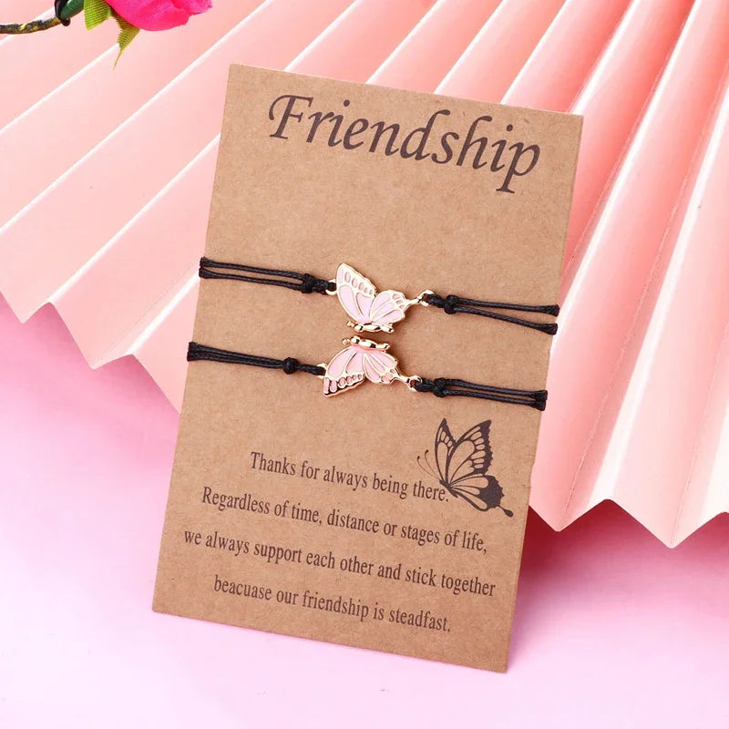 Lovecryst 2pcs/set Drip oil Couples Bracelets best friend Butterfly Bracelet Adjustable BFF Friendship Jewelry Gifts For Kids