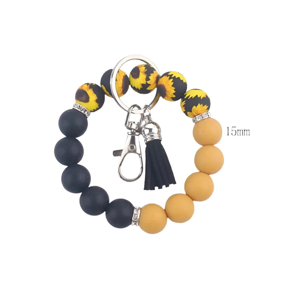 Hemasa Silicone Wrist Keychain Pendant PU Leather Small Tassel Print Leopard Print Beaded Backpack Car Keychain