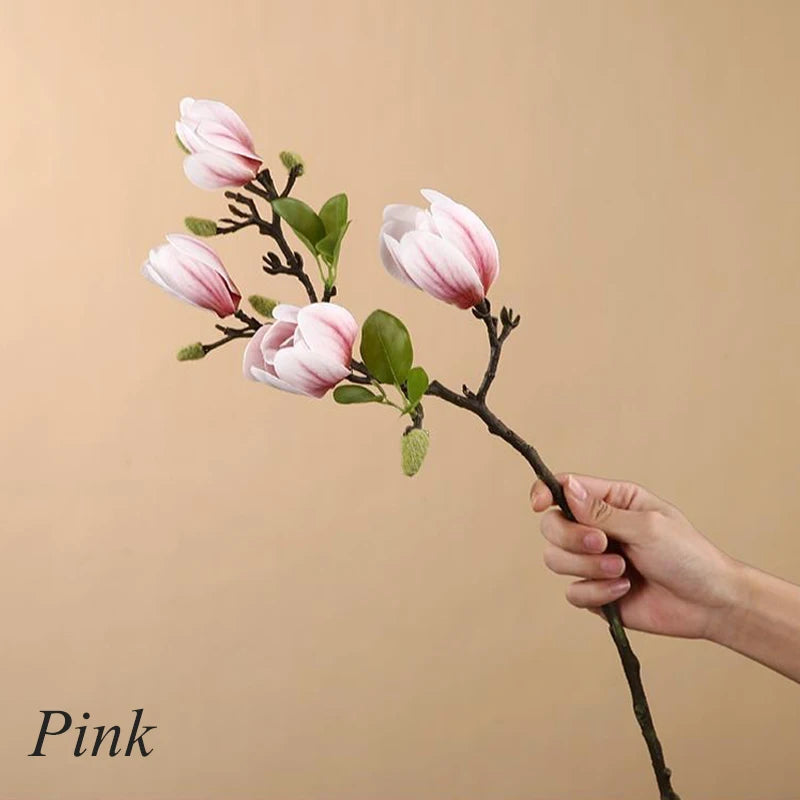 Magnolia Artificial Flowers Simulation Magnolia Fake Flowers DIY Wedding Decoration Home Bouquet Faux Flowers Branch