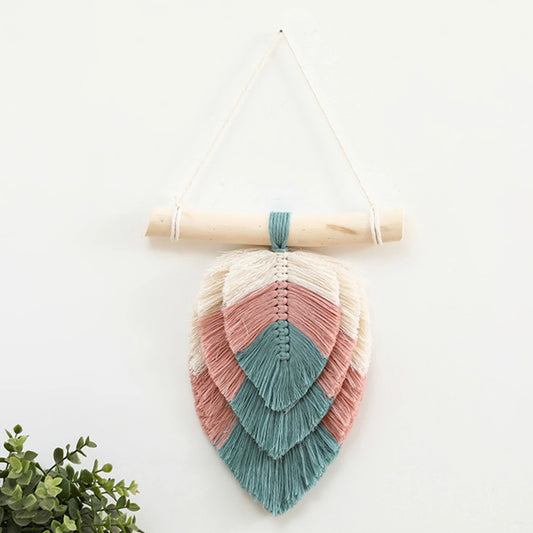 Macrame Woven Wall Chic Bohemian Woven Leaf Tapestry With Cotton Tassel 30x20cm Beautiful Boho Decorations For Home Apartment