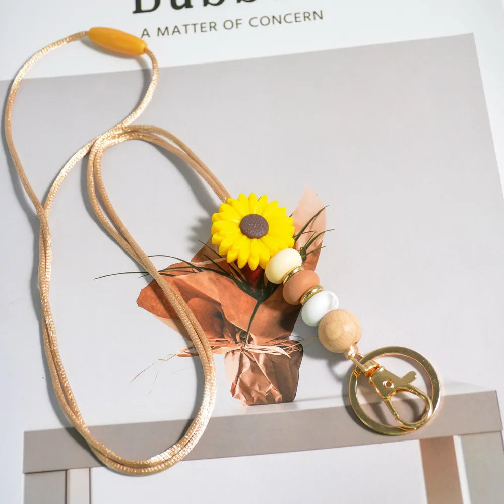 Hemasa  Daisy Beads Lanyards for ID Badges /Silicone Beaded Keychain for  Women