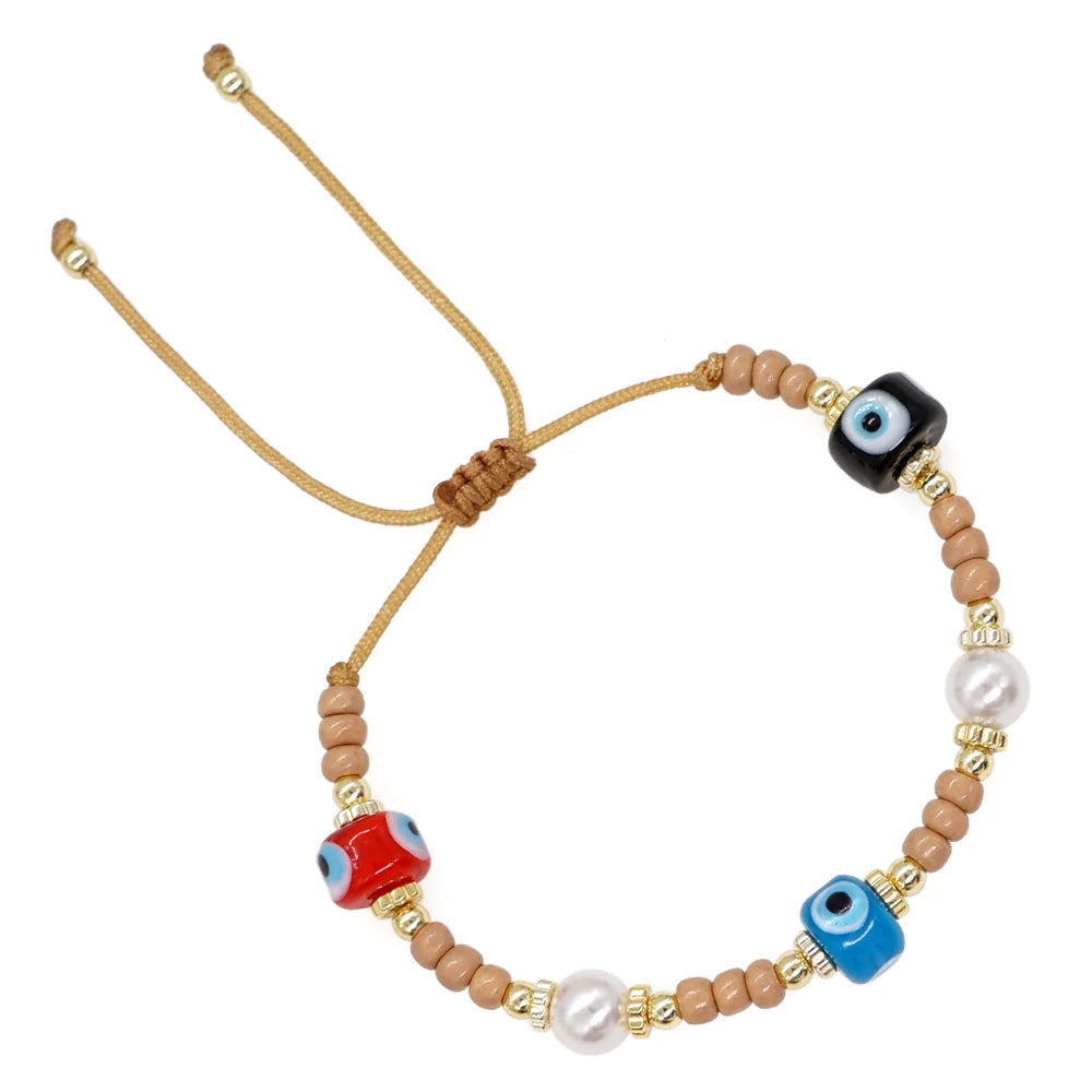 Men Eye Charm Bracelets Bohemia Beaded Bangle Fashion Jewelry Boho Beads Bracelet Accessories for Ladies Boy Girl Gift