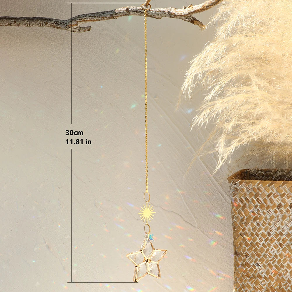 Hemasa Sun Prism Star Crystal Light Catcher Gardening Decoration Suncatcher Rainbow Outdoor Sun Catchers Window Yard Crystal Home Decor