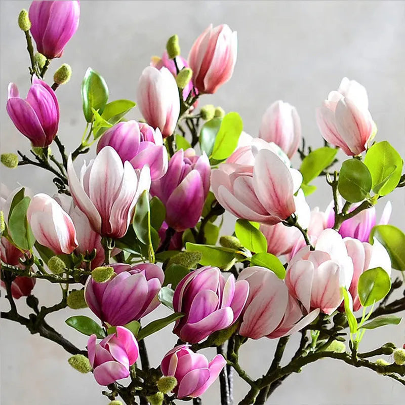 Magnolia Artificial Flowers Simulation Magnolia Fake Flowers DIY Wedding Decoration Home Bouquet Faux Flowers Branch