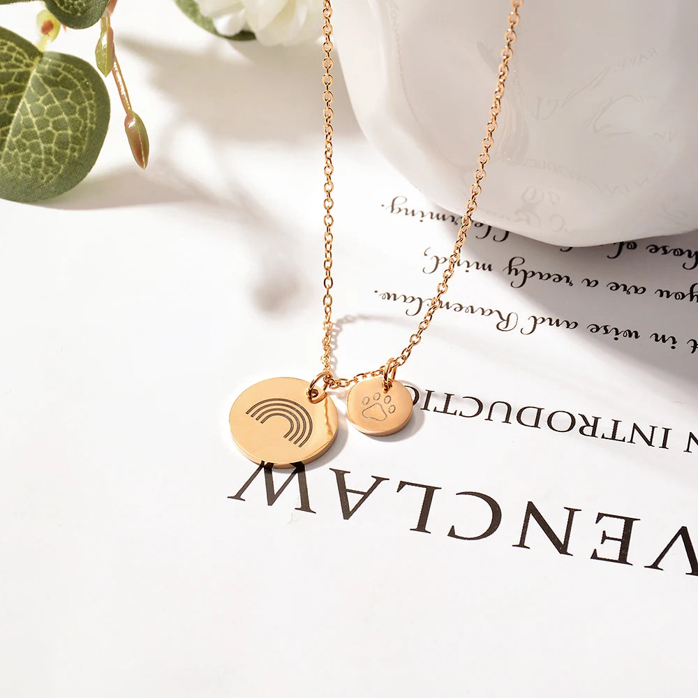 New Design Dog Paw Print Dainty Cat Stainless Steel Necklace Rainbow Bridge Poem Charm Pendant For Women Girls Jewelry Gift