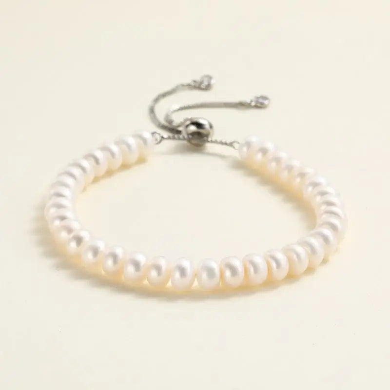 HENGSHENG Copper Chain Natural Freshwater White Pearl Bracelet Bread Bead Trendy Simple Fine Jewelry For Women Girls Gifts Daily