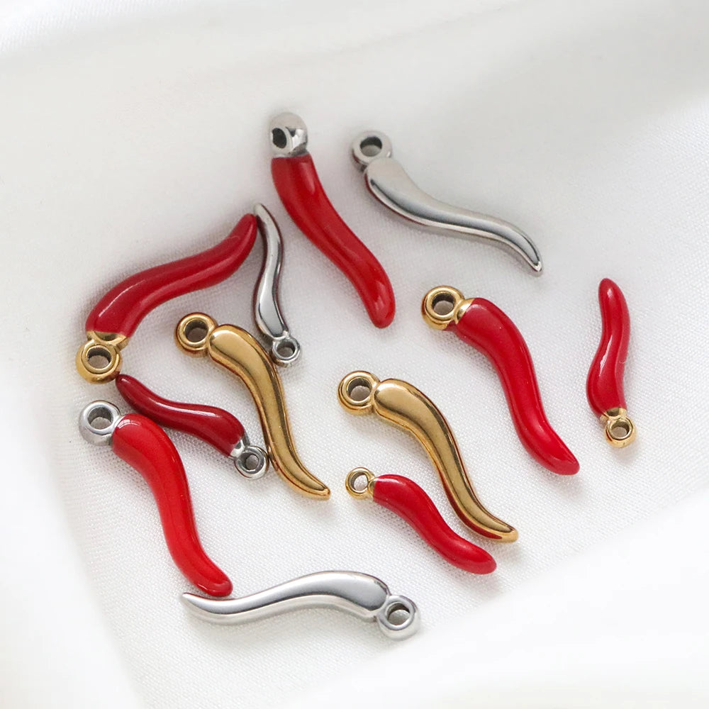 5pcs/lot Stainless Steel Multiple Metal Small Capsicum Pendants for DIY Bracelet Necklace Beads Jewelry Making Accessories