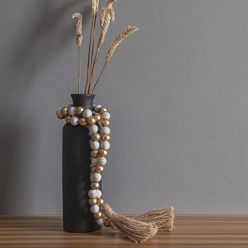 Hemasa Wooden Handmade  Natural Wood Bead Garlands Macrame home decor Farmhouse Rustic Tassel Decoration Wall Hangin