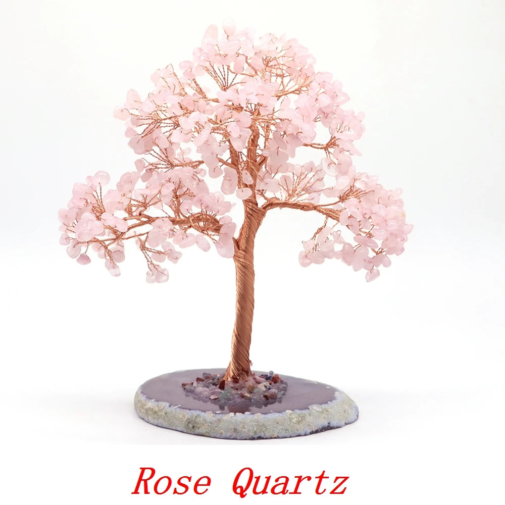 Natural Gemstone Healing Crystal Citrine Lovers Money Tree on Agate Base Feng Shui Rock Stones for Home Office Desk Decorations