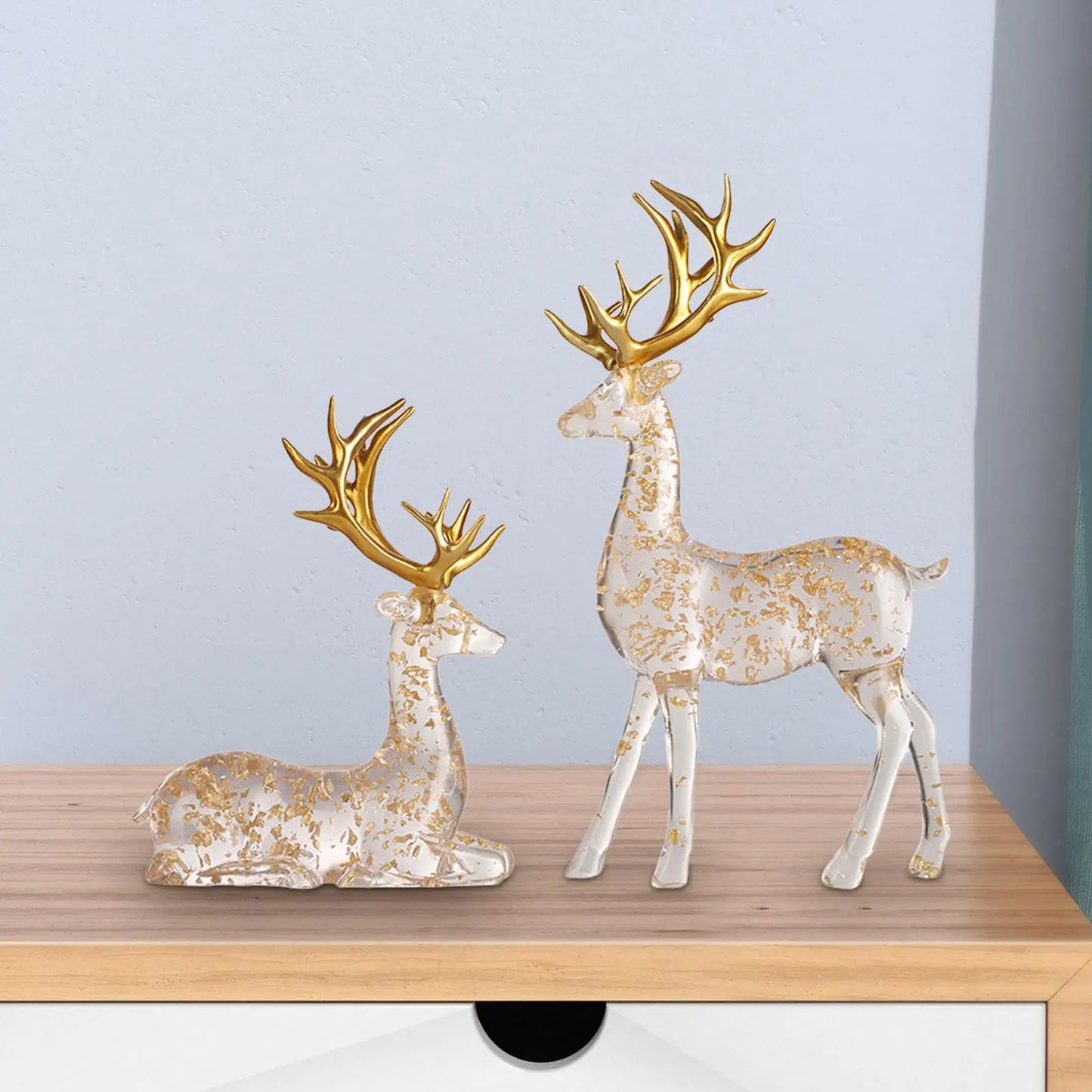 2x Deer Statues Crafts Decorative Figurines for Birthday Christmas Holiday