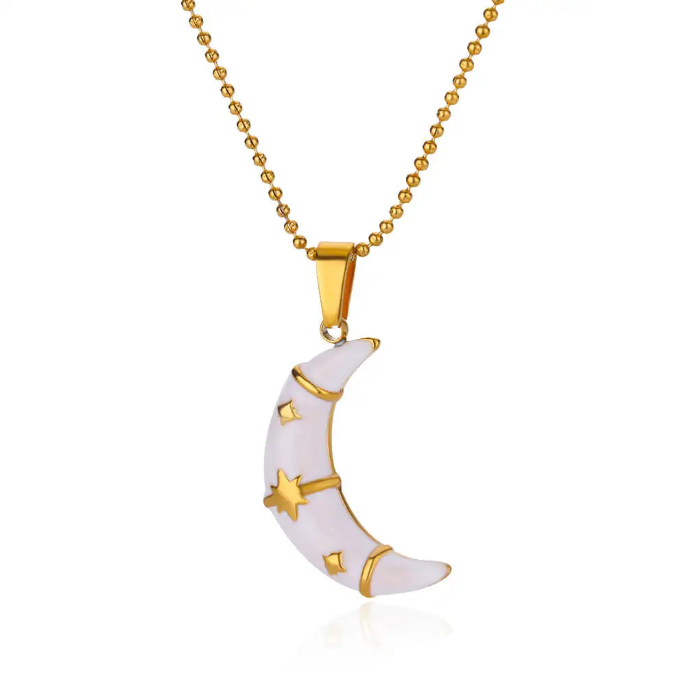 Hemasa White Moon Pendant Gold Color Stainless Steel Necklaces for Women Aesthetic Waterproof Jewelry Accessories Gift