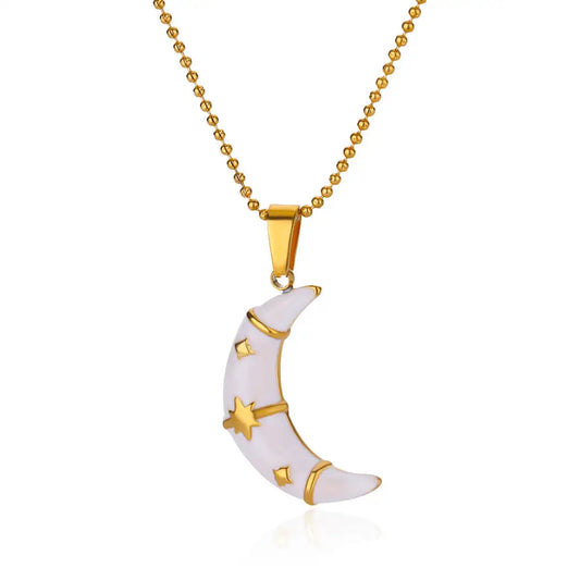 Hemasa White Moon Pendant  Gold Color Stainless Steel Necklaces  for Women Aesthetic Waterproof Jewelry Accessories Gift
