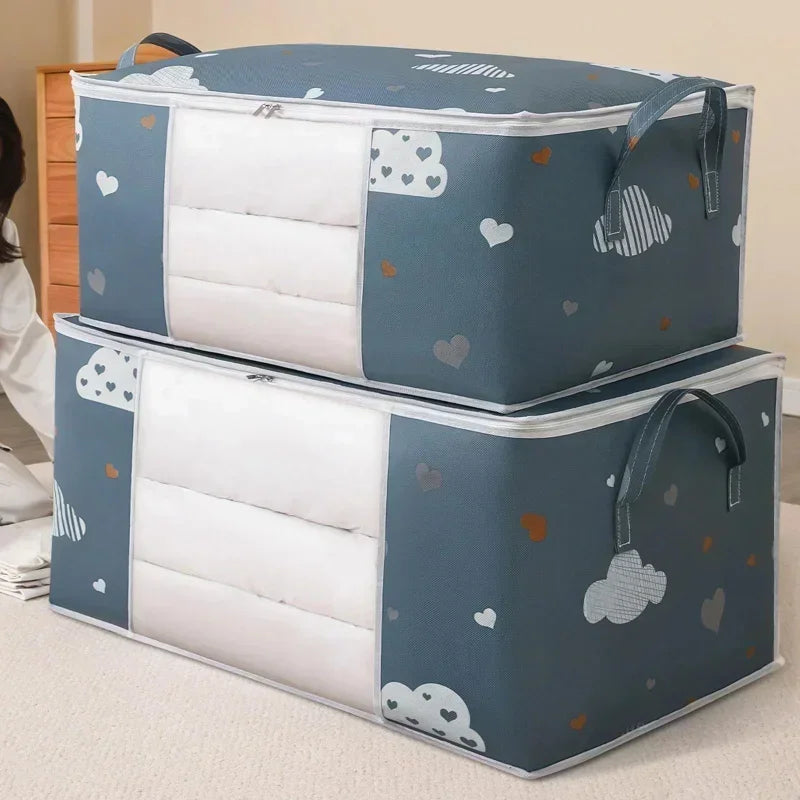 1/2pcs Large/Small Quilt Clothes Storage Bag 50/75L Capacity Moisture Dust Proof Proof Organizer Foldable With Sturdy Zipper