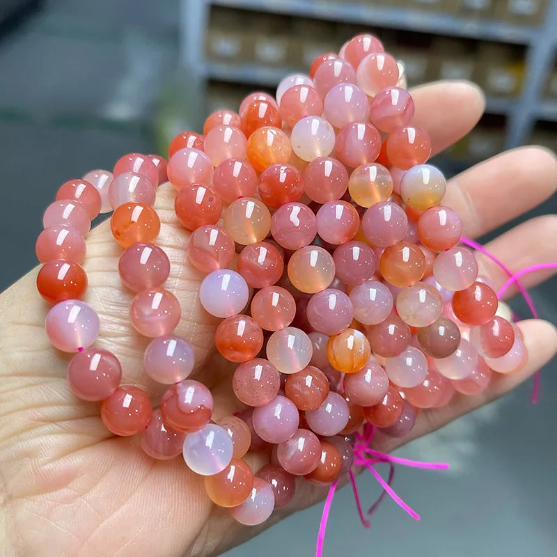 Hemasa Natural Stone YANYUAN Agate Bead Rose Pink Chalcedony Round Beads Bracelet Women Stone Jewelry Gemstone Gift Handmade Strand