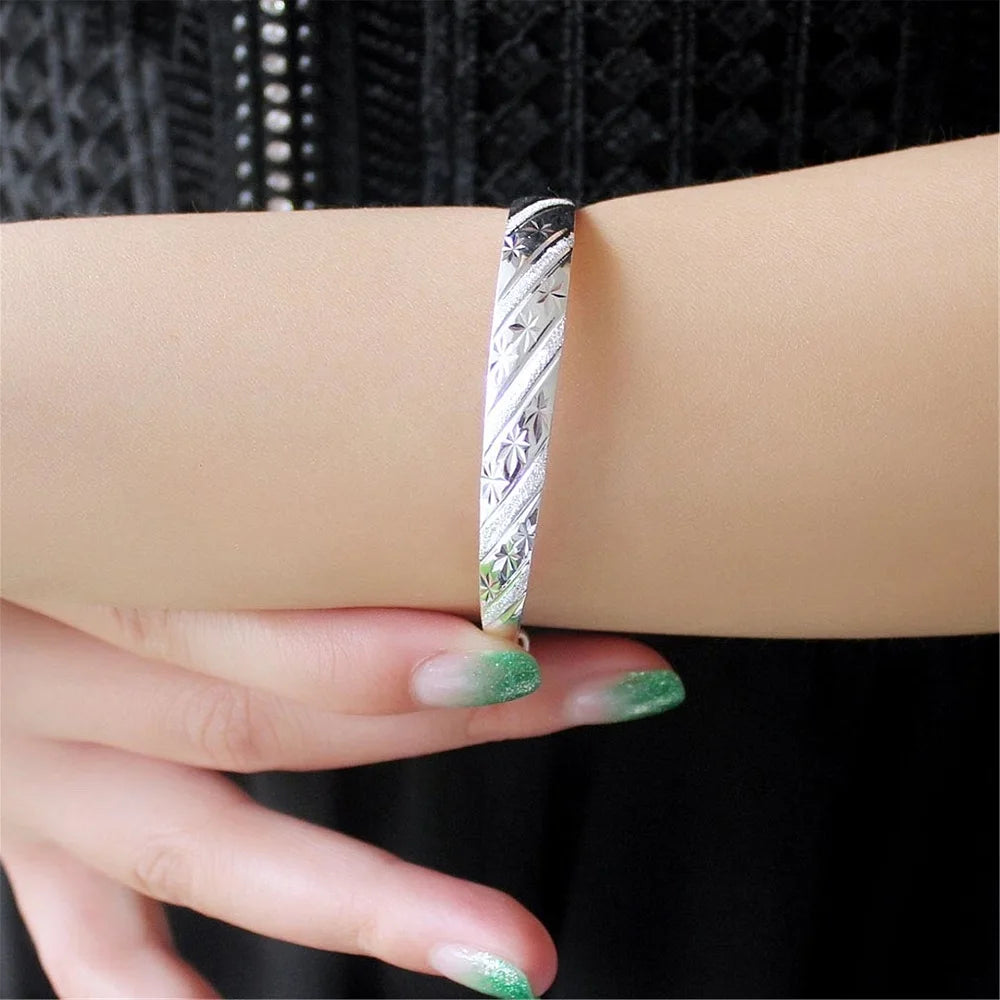 999 sterling silver Original Snowflake star Bangles bracelets for women Fashion Party Wedding Accessories Jewelry Christmas Gift