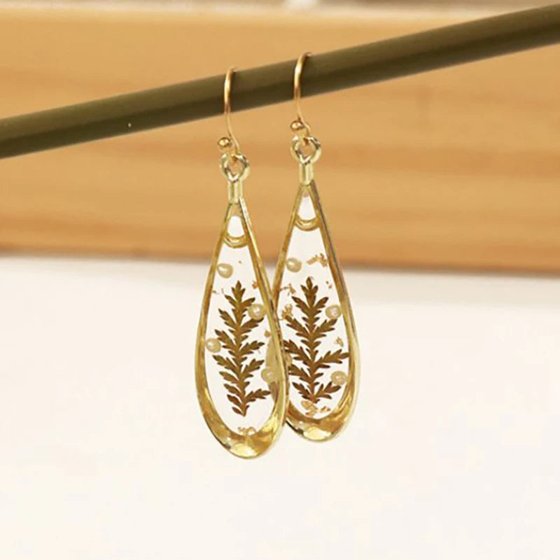 Natural Flower Drop Earrings Unique Epoxy Resin Flowers Earrings Women Elegant Pressed Flowers Drop Earrings Statement Jewelry