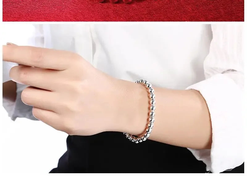 SAIYE 925 sterling silver 6mm beads chain Bracelet for men woman luxury Fashion Party Wedding Accessories Jewelry Christmas Gift