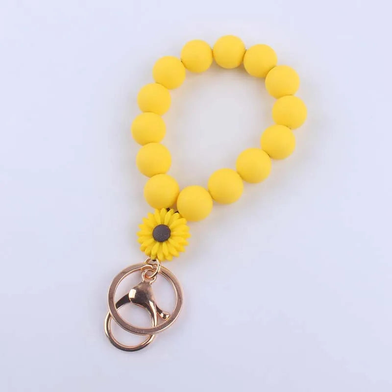 Hemasa Silicone Round Beads  Keychain For  Women Wristlet /Bracelet Keyring For Anti-Loss Lobster Clasp Keychain Jewelry