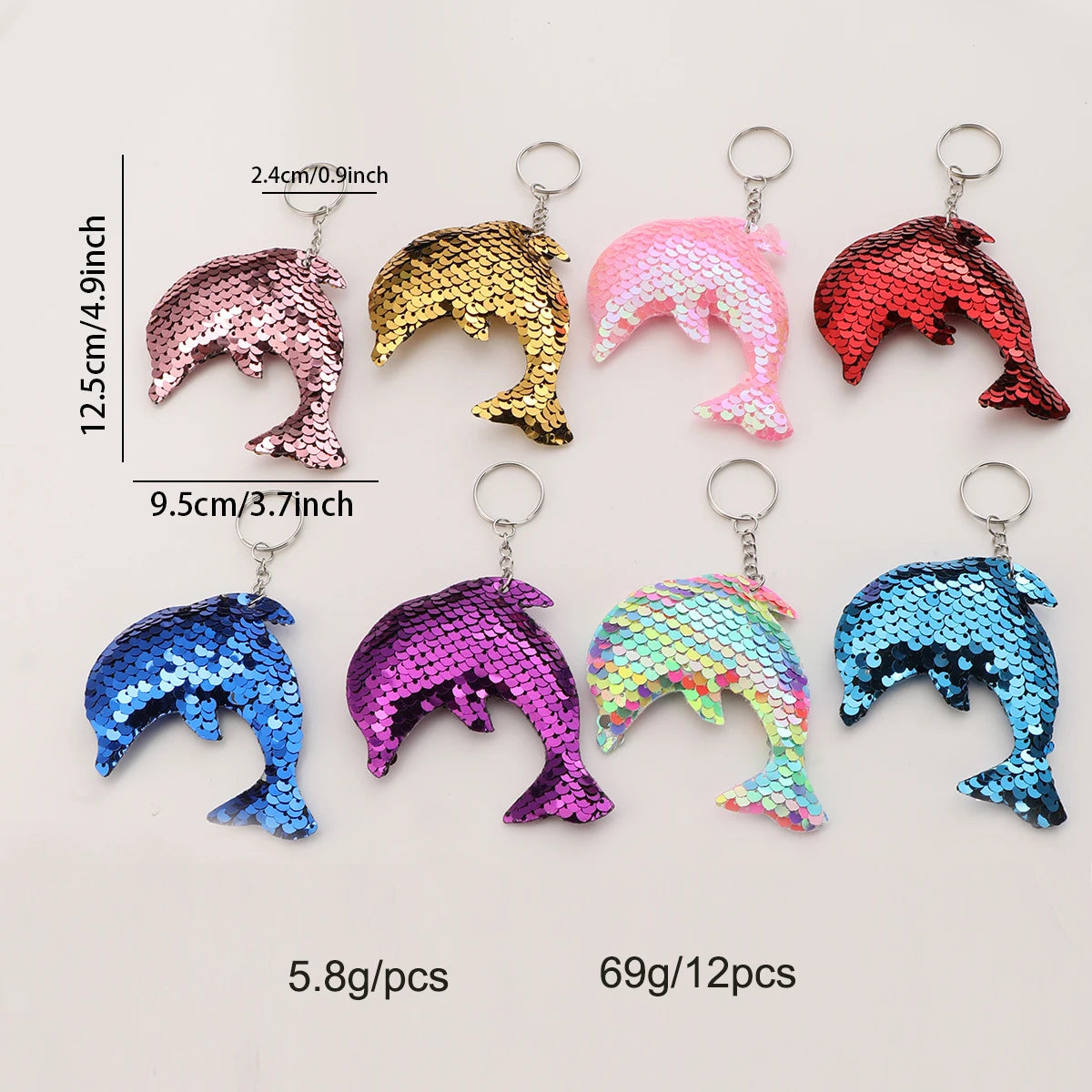 Hemasa 12pcs Flip Sequin Dolphin Keychains, Sparkling Key Rings For Boys & Girls, Decoration Wallet Bag Backpack Charms Party Favors