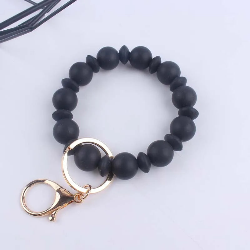 Hemasa Silicone Round Beads Keychain  for Women/ Wristlet Bracelet Keyring For Anti-Loss Lobster Clasp Keychain Jewelry