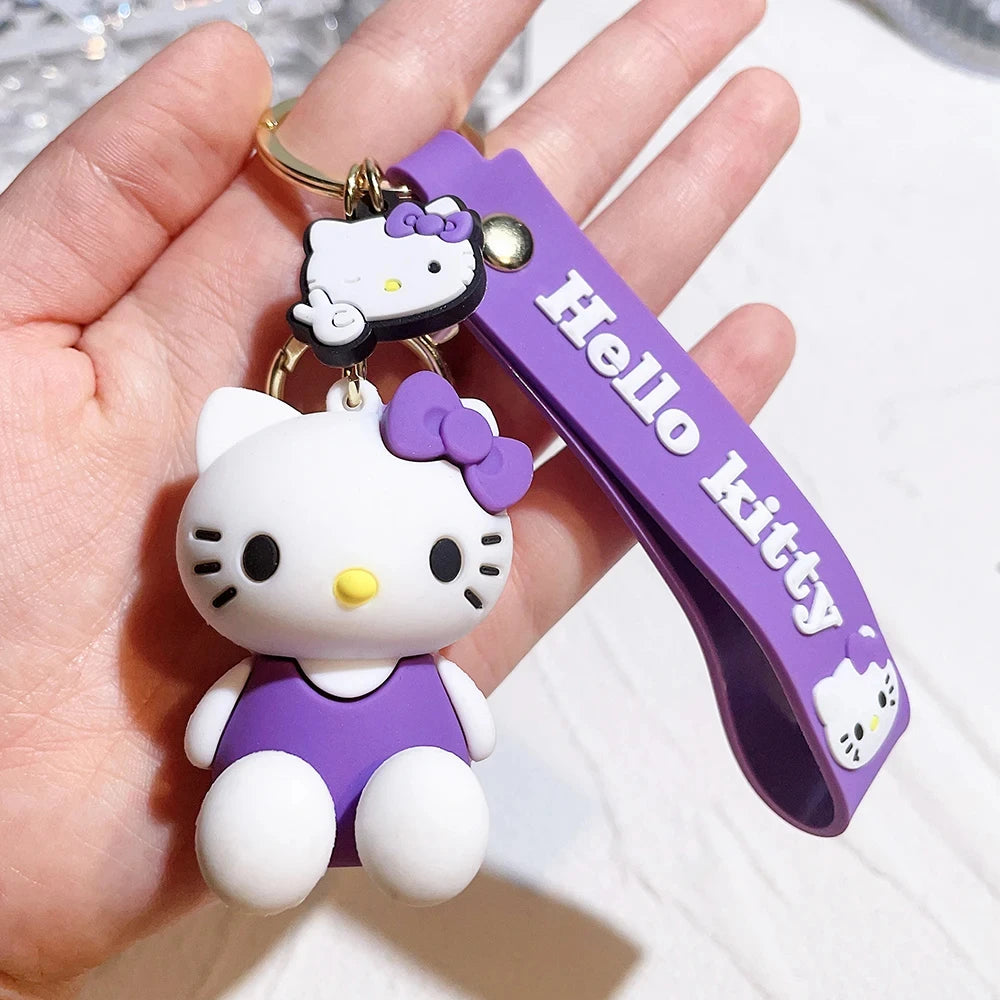 Kawaii Sanrio Hello Kitty Keychain Cartoon Doll Cute Kitty Pvc Key Chain Soft Rubber Car Key Ring Women Bag Pendant Girl Gift