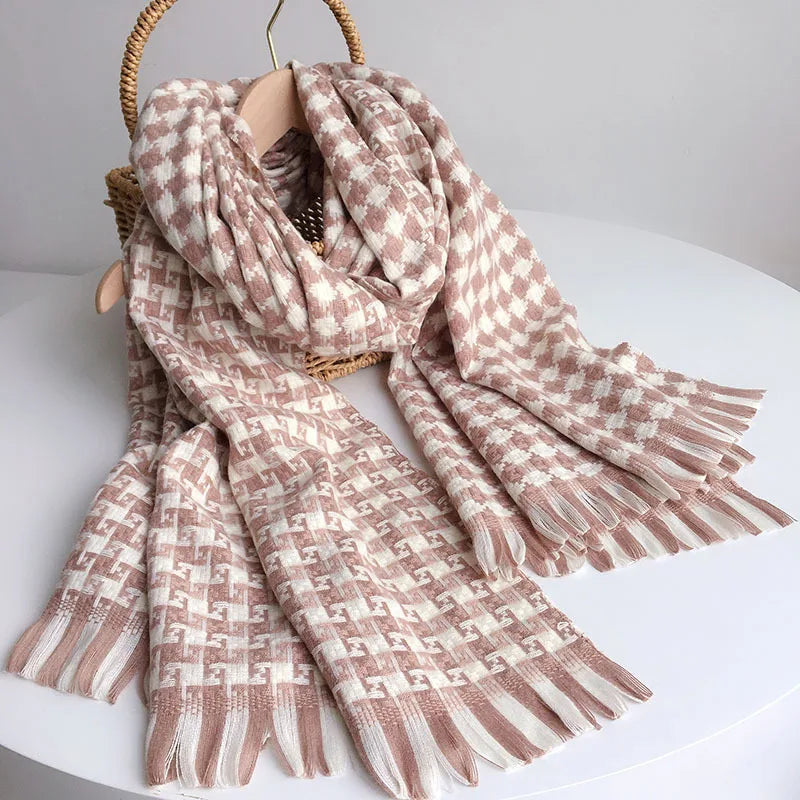 2021 Black White Cherkered Cashmere Imitation Scarf Shawl For Women