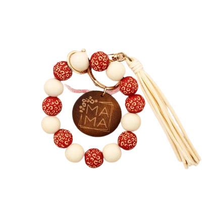 Hemasa Silicon Beads MAMA Monogram Wood Blank Wooden Disc Bracelet Tassel Keychain Wristlet Gift for Her Key Ring