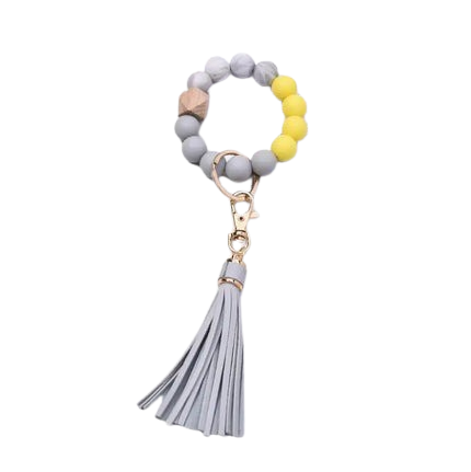 Tassel Wood Silicone Bead Bracelet Key Chain Female Women Hot Selling Bracelet Key Ring Wrist Bangle Keychains Accessory
