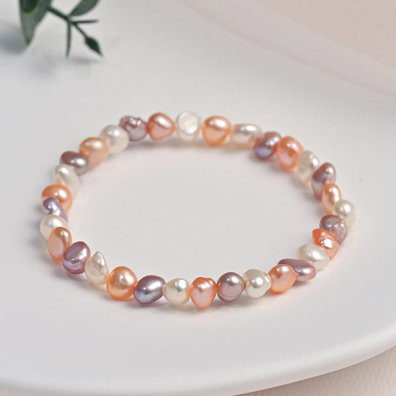 5-6mm Natural Freshwater Pearls Baroque Two-sided Pearl Elastic Rope Bracelet Bangle Fine Fashion Jewelry Hot Gift for Women