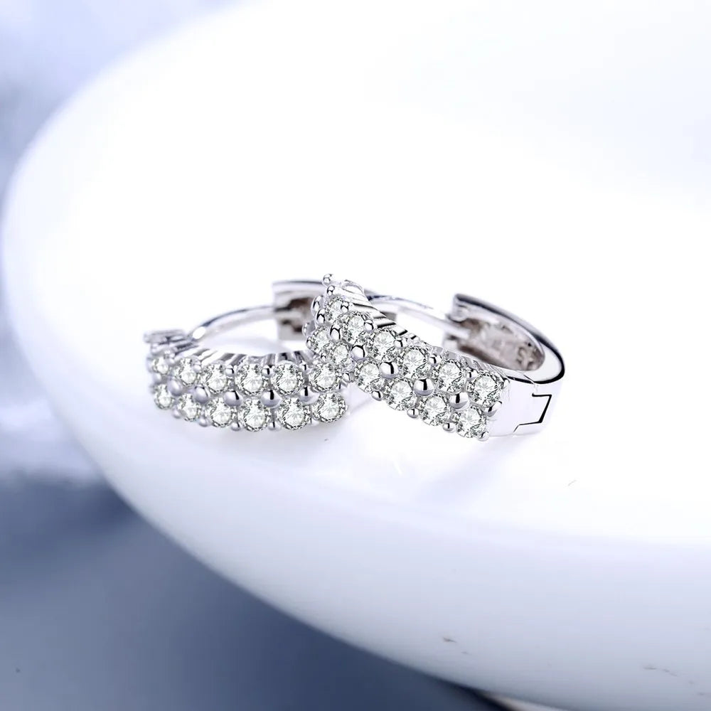 Hemasa 925 Sterling silver Earrings Fashion High Quality Jewelry Double Row Crystal Zircon Round Ear rings