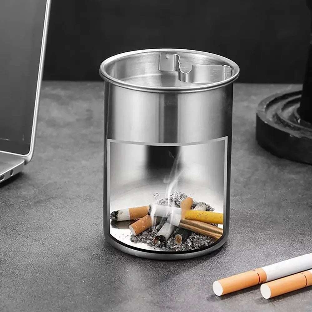 Premium Stainless Steel Ashtray with Lid. Windproof, Smokeless Design. Ideal for Cigars, Outdoor Patio & Indoor Home Use.