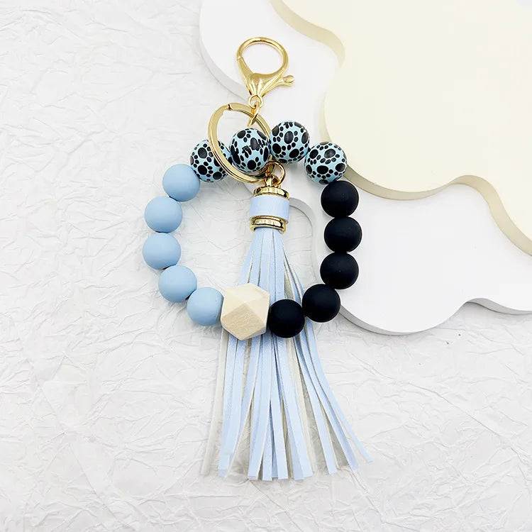 Hemasa Silicone Beads Keychain Bracelet with Tassels for Women
