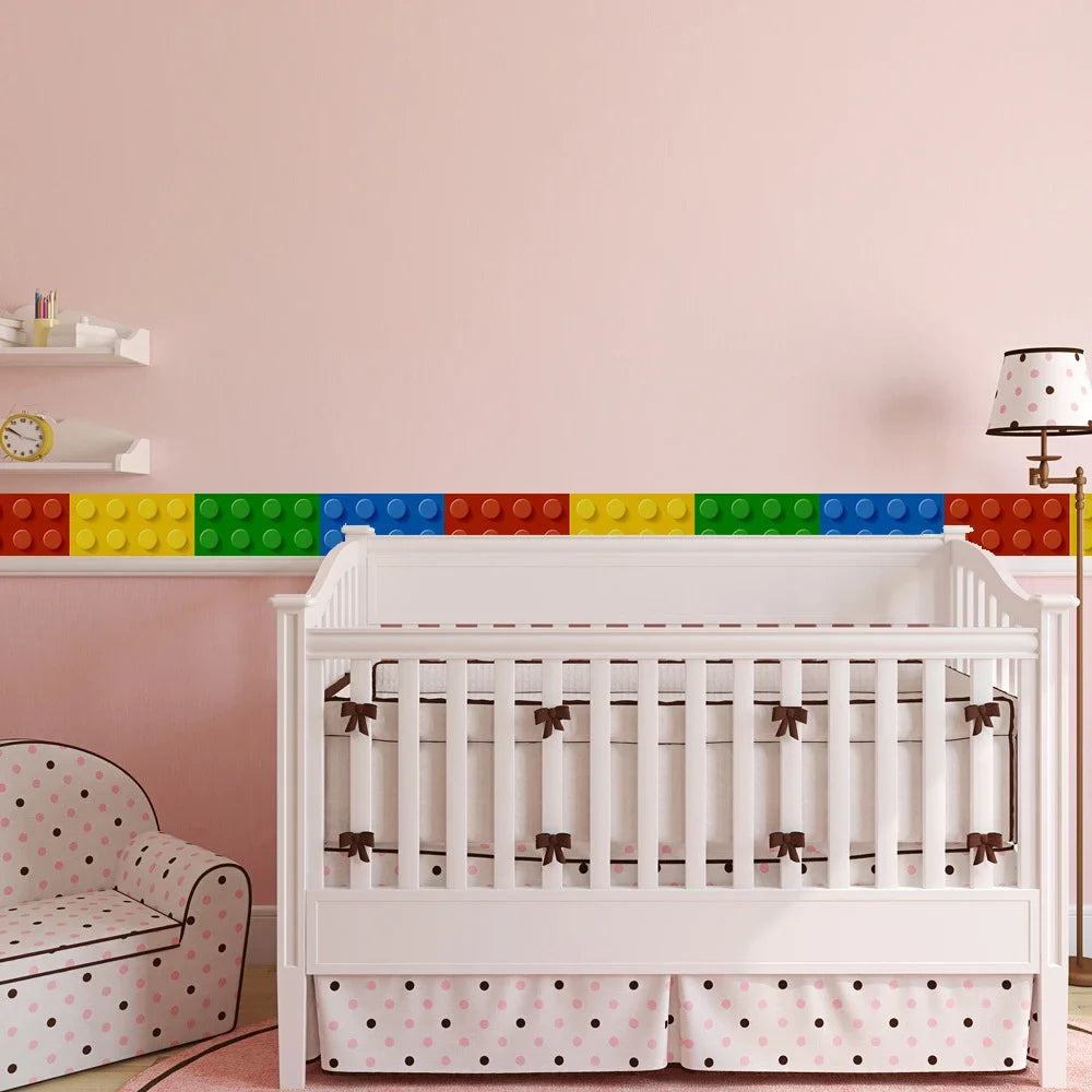Tejesa 3D Blocks Wallpaper For Kids Room School Decor PVC Wall Sticker Borders DIY Vinyl,Children Teen Classroom Adhesive Wallpaper