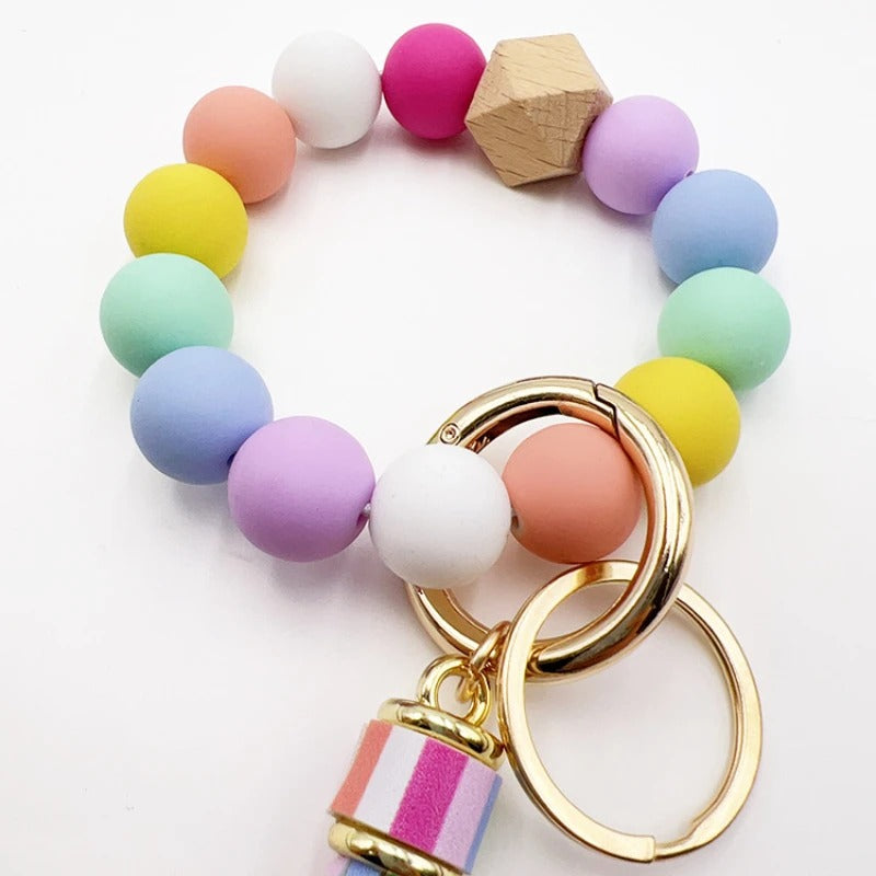 Silicone Beads Keychain Bracelet  with Tassels