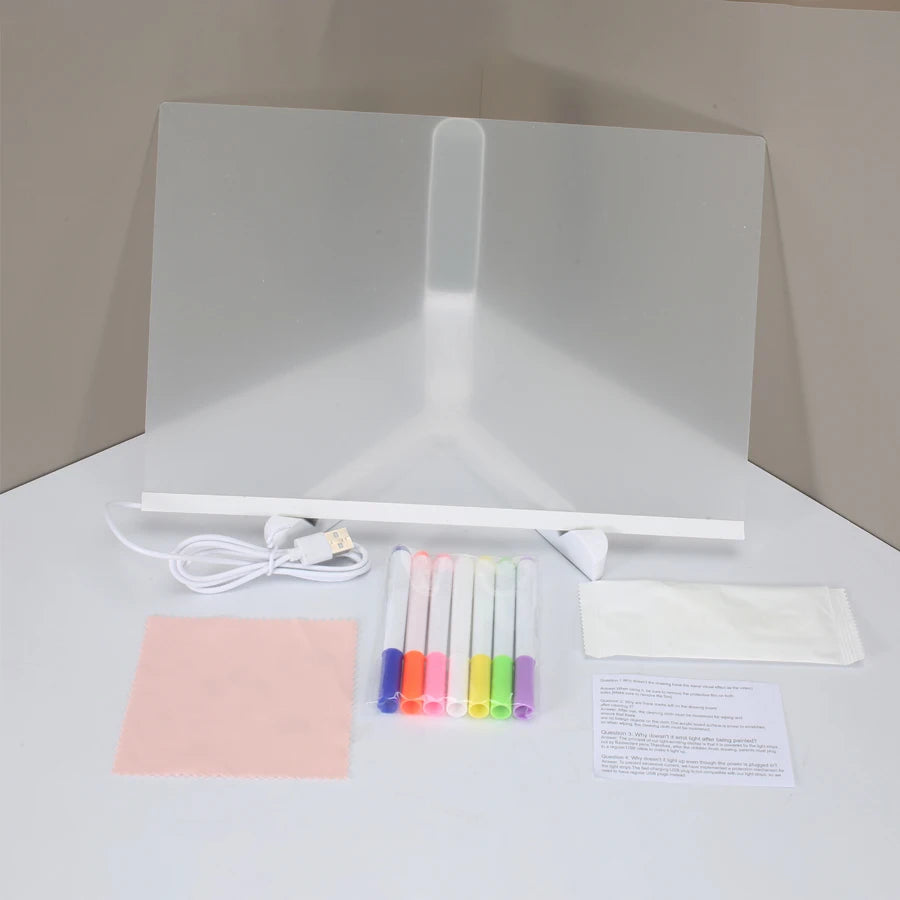 LED Note Board with Colors, Light-Up Acrylic Message Board, Acrylic Dry-Erase Board with Light, Light-Up Drawing Board for Home