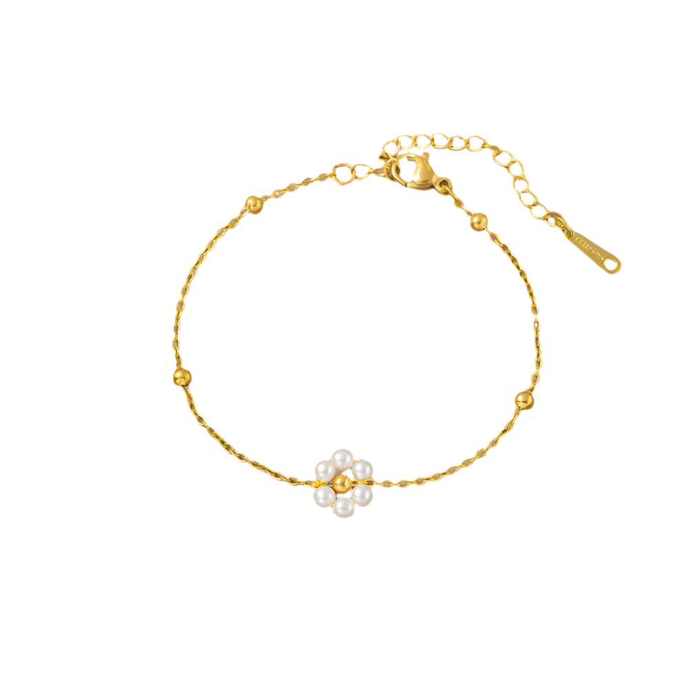 Hemasa Stainless Steel Gold Color Pearl Flower Necklace For Women / Handmade Pearl  Beaded Necklaces Wedding Jewelry