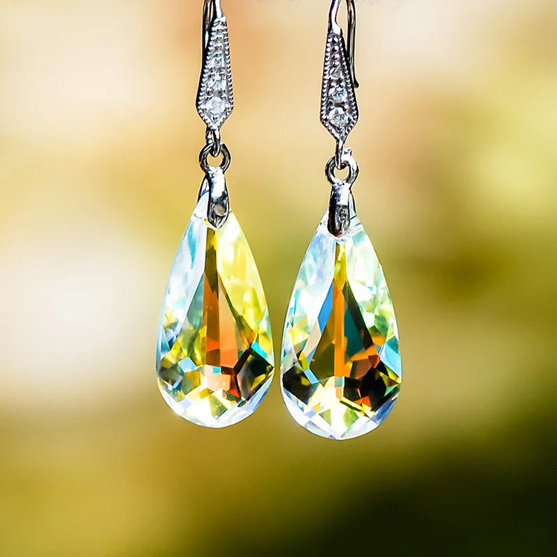 Luxury Drop Blue Crystal Drop Earrings for Women Silver Color Earrings Party Birthday Gift Earring Jewelry Pendientes Mujer