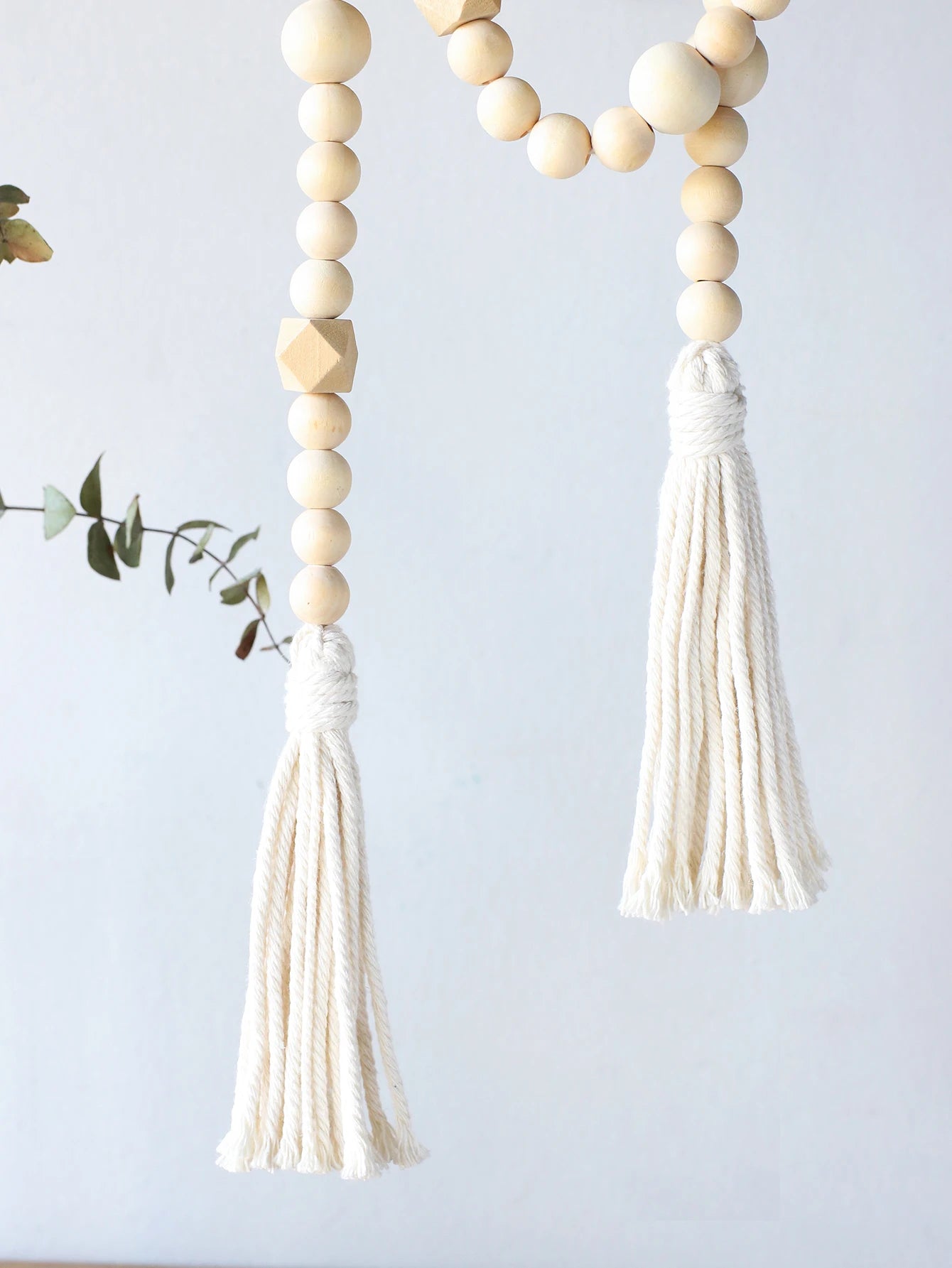 Macrame Wood Bead String Handmade Wooden Beads Chains Ramadan Decor Wall Hanging Decor Boho Home Decoration for Living Room Gift