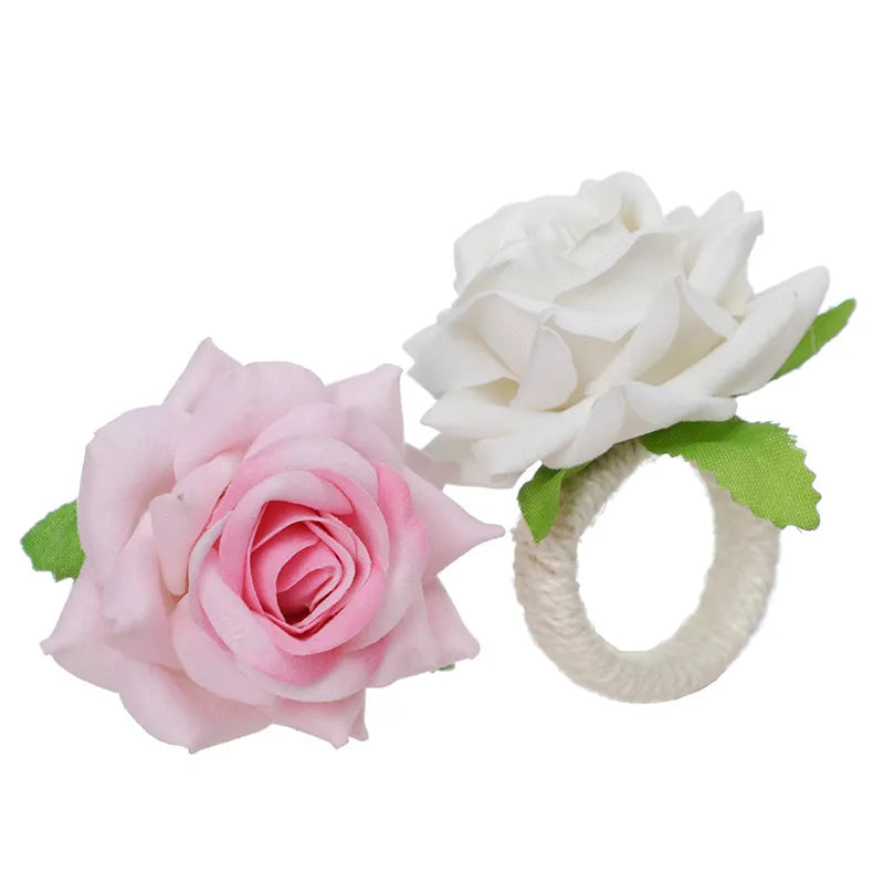 6pcs Artificial rose flower Napkin Ring Buckle Tissue Ring Holders for Home Restaurant Wedding Valentine's DayTable Decor