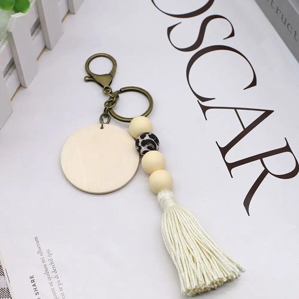 Silicone Beads Key Chain Decorative Pendant Tassel Key Ring Delicate Wooden Pendant Charms for Women Car Key Pendant