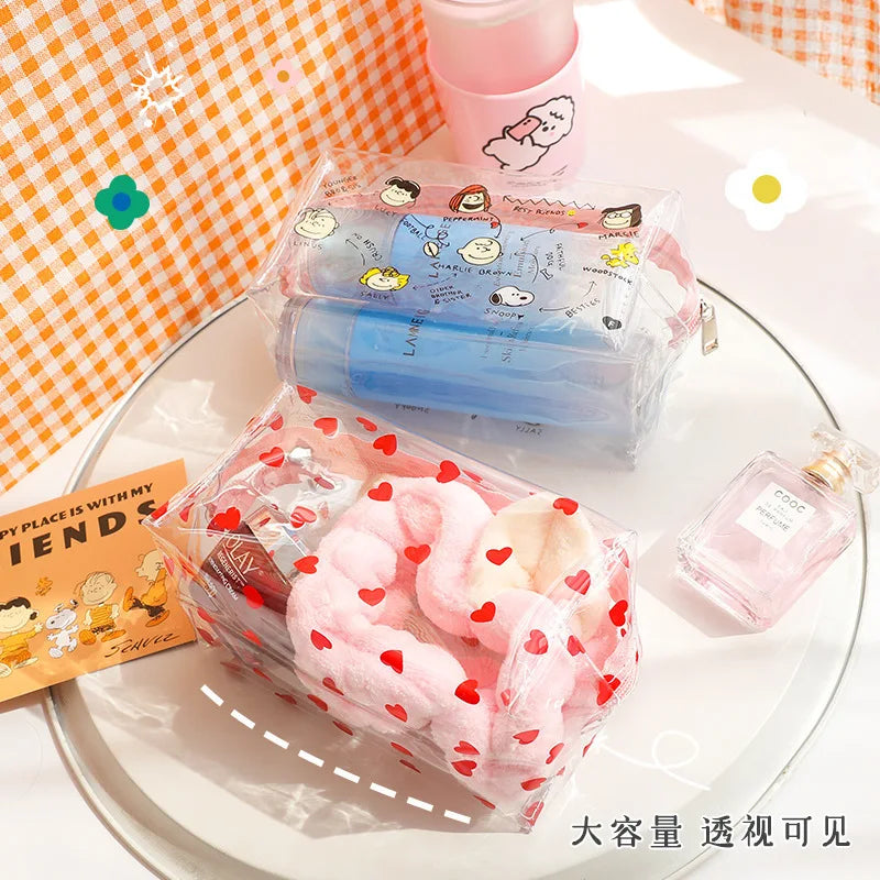 Kawaii Cute Transparent Cosmetic Bag Large Capacity Portable 2023 New Print Fruit Heart Pattern Pencil Case Makeup Storage Bag