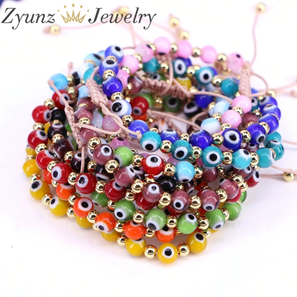 10PCS, Turkish Crystal Eye Bracelets For Women Lampwork Glass Beads Chains Lucky Jewelry Accessories Fashion Macrame Bracelets