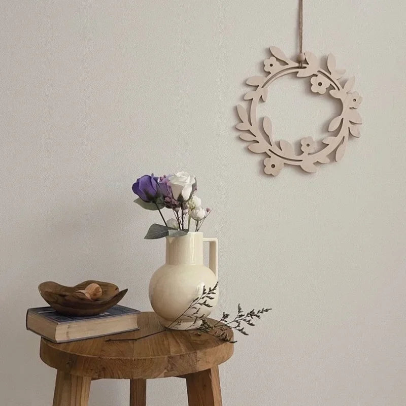 INS Nordic Wooden Olive Wreath Wall Hanging Decoration Handmade Wooden Ornament for Children's Room Decor Studio Photo Props