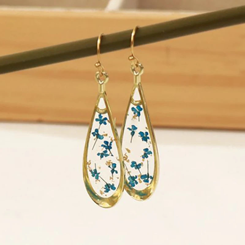 Natural Flower Drop Earrings Unique Epoxy Resin Flowers Earrings Women Elegant Pressed Flowers Drop Earrings Statement Jewelry
